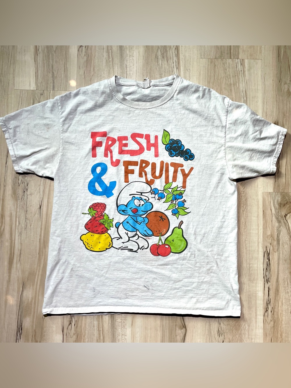 Smurf “Fresh & Fruity” Graphic Tee - White vintage inspired or vintage cartoon